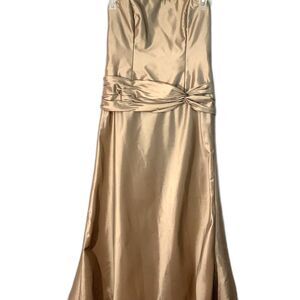 Amsale Gold/Taupe Long Strapless Gown w/ Crinoline Mermaid Bottom  Sz 14